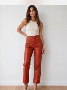 Aritzia The Melina Wilfred vegan leather pants fire orange 6 high rise straigh